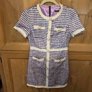 Trimmed Pearl detail tweed mini dress